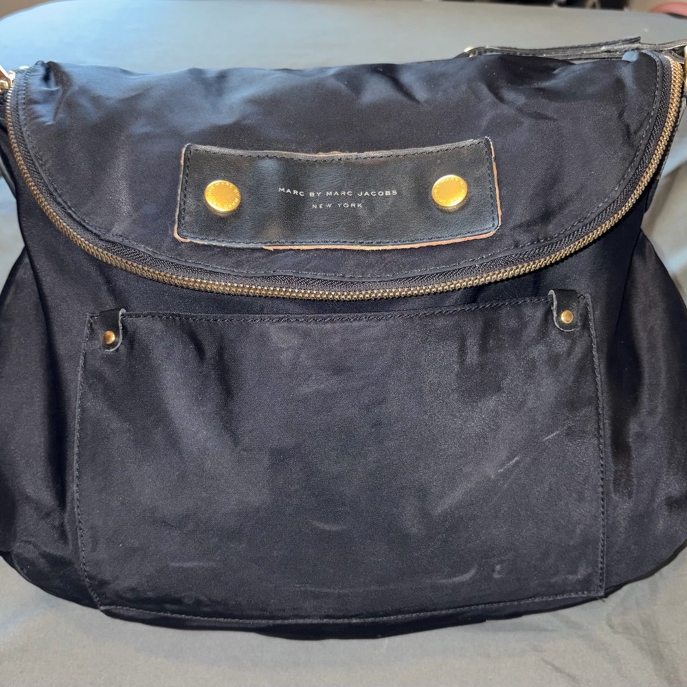 Marc Jacobs Black Messenger Bag with Gold Accents